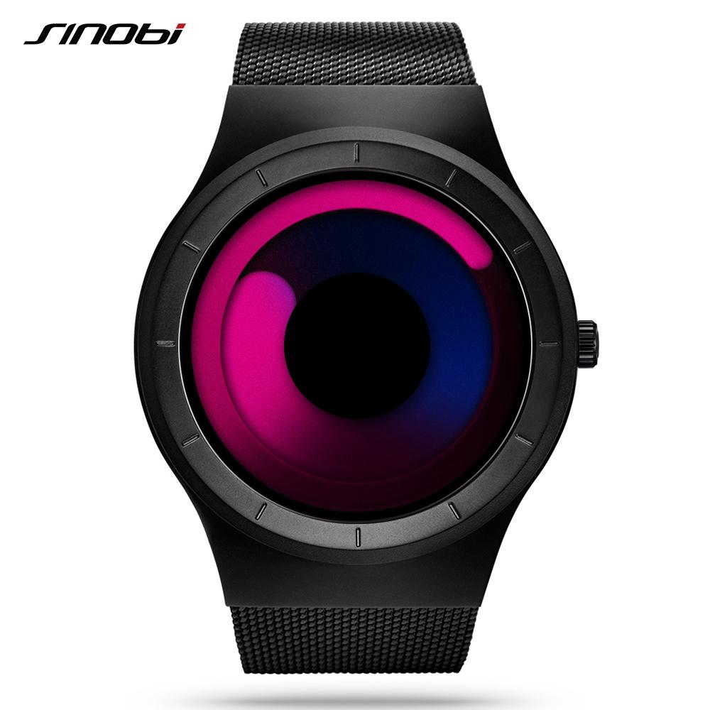 SINOBI Einzigartige Vortex Concept Uhr Herren Hochwertiger 316L Edelstahl Moderner Trend Sport Mann Quarz Armbanduhren violett/schwarz