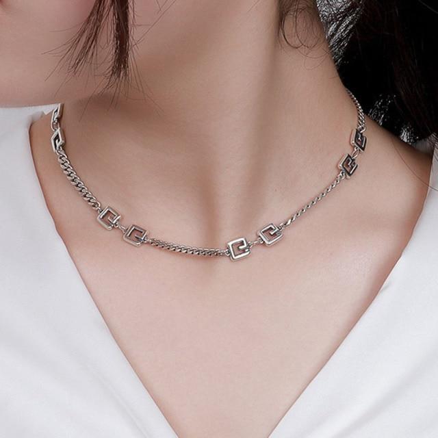 Mewanry 925 Sterlingsilber Partnerkette für Damen Neuer Trend Party Kreatives Spleißen Hohlgeometrie Schmuck Geburtstagsgeschenke brown