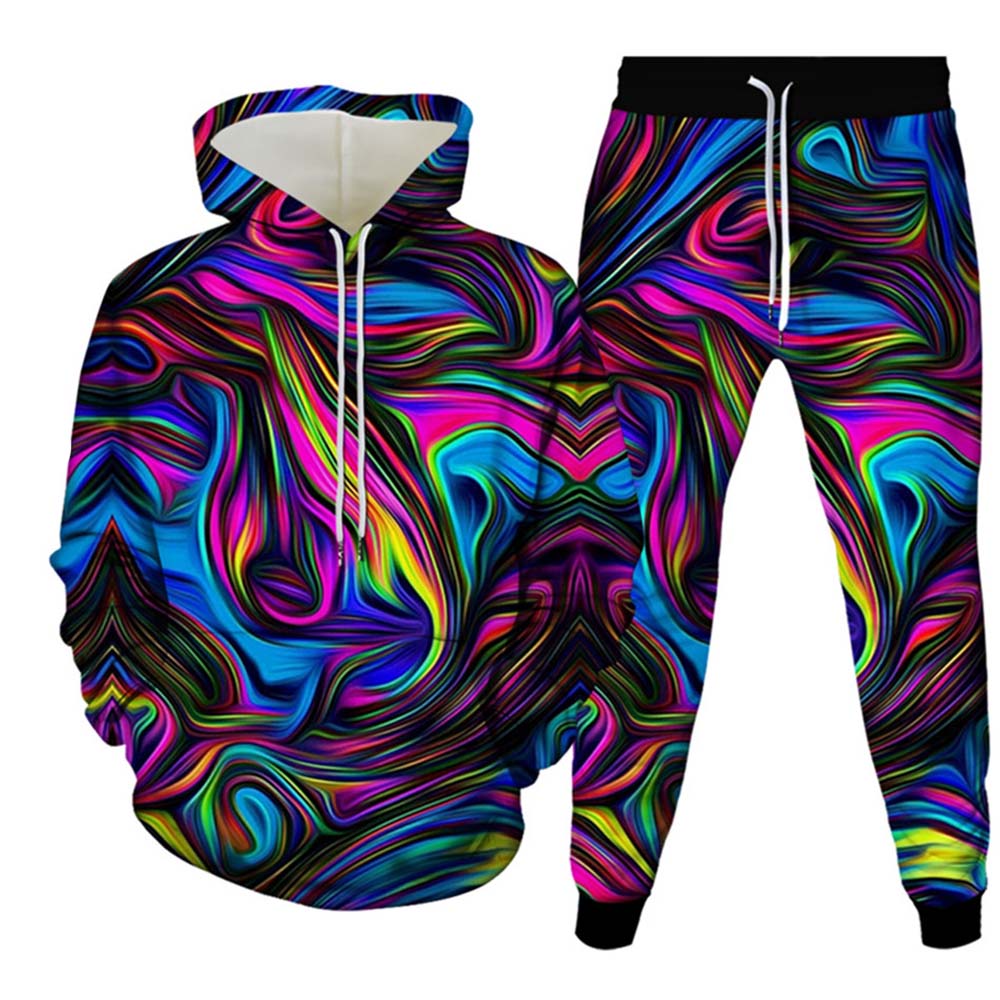Herren Sets Bunter Wirbel 3D Druck Herren Trainingsanzug Sets Mode Hoodie Hose 2-teilige Sets Übergroßer Pullover Lässige Herrenbekleidung L