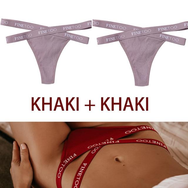 FINETOO 2 Teile/satz Frauen Baumwolle Höschen G-string Sexy Cross Strap Unterwäsche Brief Taille Unterwäsche Tangas Weibliche Aushöhlen Dessous L