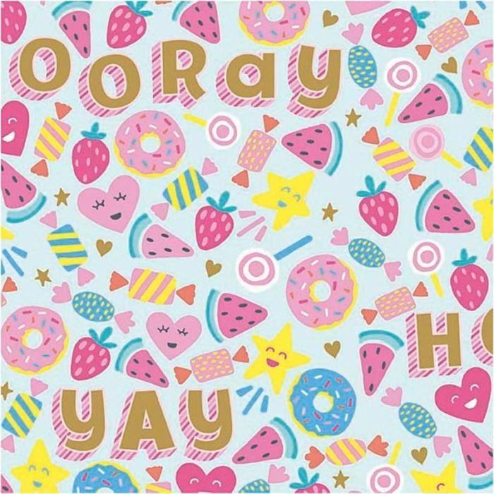 Geschenkpapier, Helltürkis, Süßigkeiten, Früchte und Donuts, L: 50 cm, 80 gr, 100 m/1 Rolle