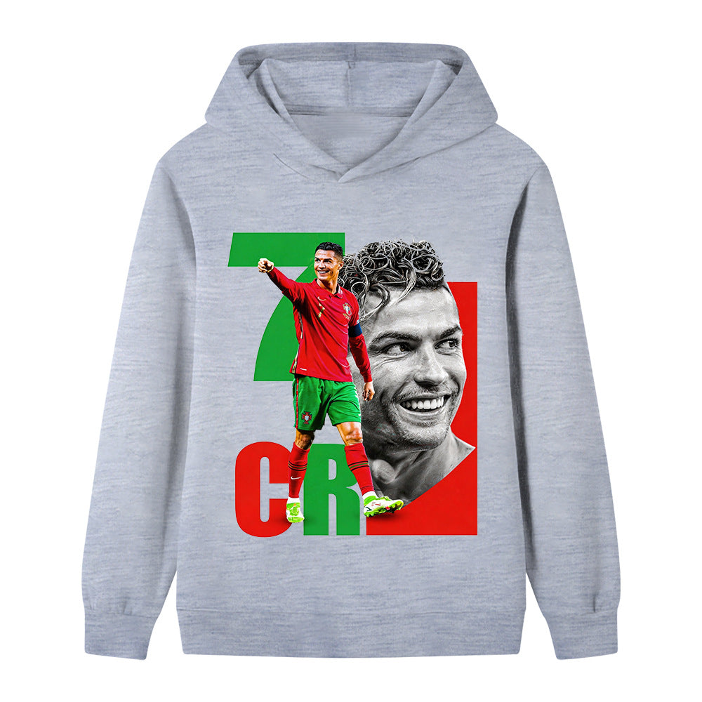 Herbst 2026 Lässiger Kinder-Hoodie Sport-Sweatshirt für Jungen und Mädchen Ronaldo Aufdruck 2-14 Jahre Mode Kinder Pullover Top 100 white