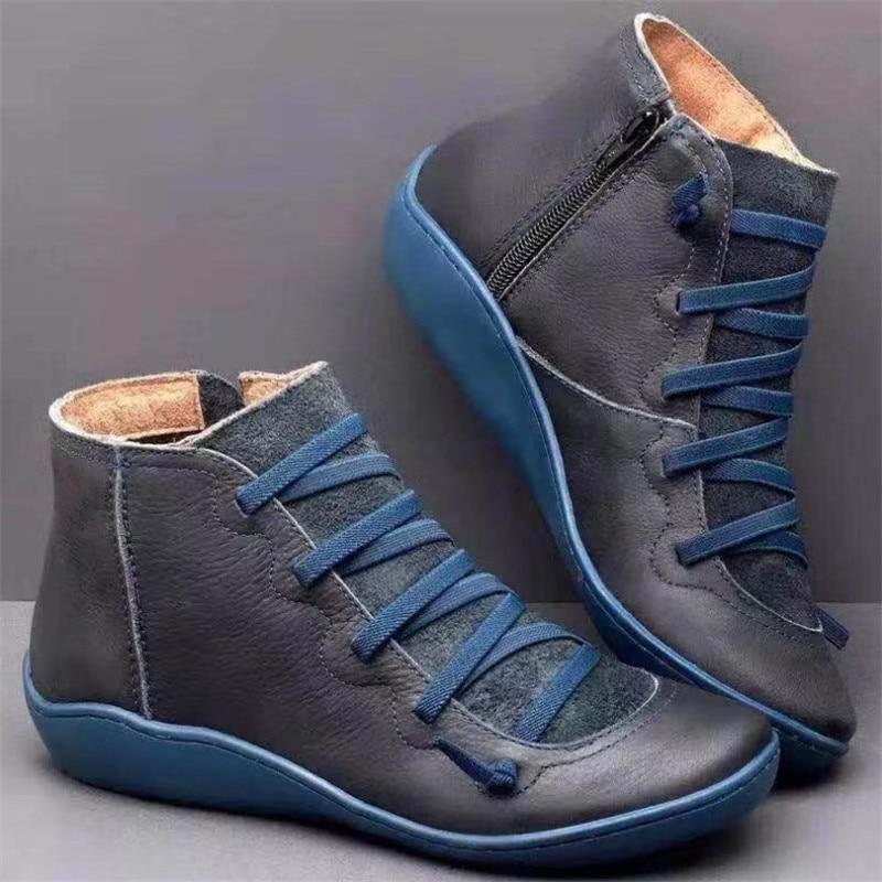 Frauen Stiefel Retro PU Leder Stiefeletten Damen Casual Kurze Stiefel Punk Stiefel Frühling Herbst Stiefel 41 blau