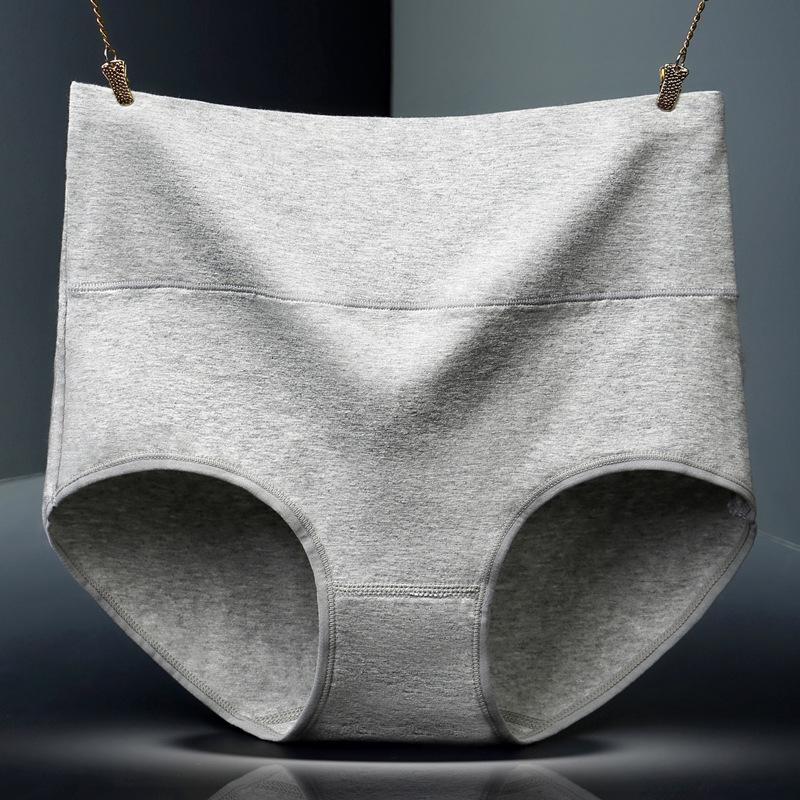 Baumwoll-Slip mit hoher Taille, hohe Taille, Bauch- und Hüft-Slip, Damen-Slip aus Baumwolle mit hoher Taille M grau