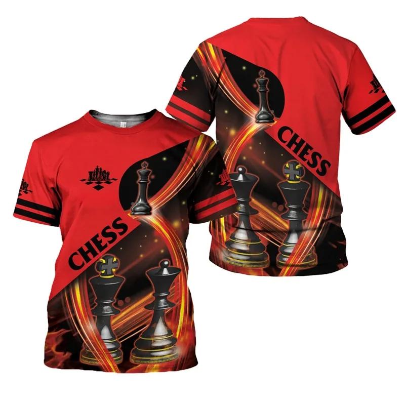 Sommer Rundhals 3D-Druck SCHACH Muster Top Modische Lässige Kurzarm Herren T-Shirts M