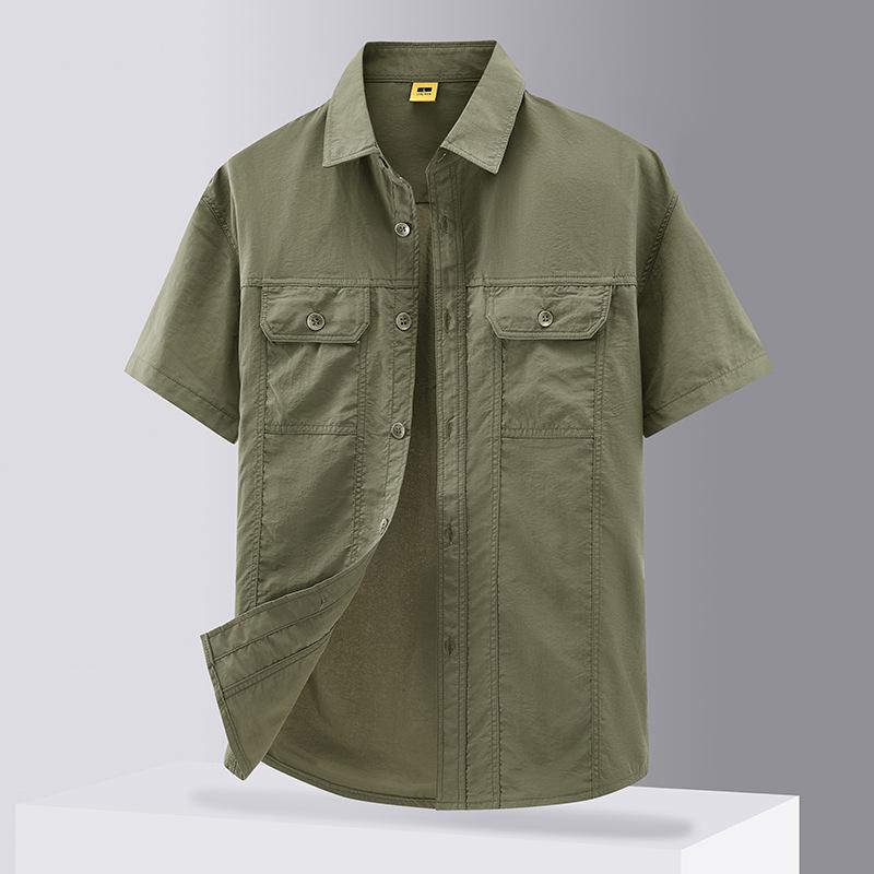 Schnelltrocknendes Ultraleichtes Atmungsaktives Kurzarmhemd, Sommer Dünne Arbeitskleidung, Outdoor Herren Freizeithemd XXXL armee grüne