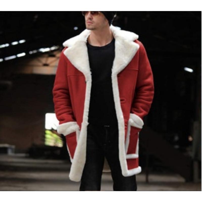 Herren Pelz Einteiler Mantel, Imitationspelzmantel, Verdickte Lange Jacke 2XL rot