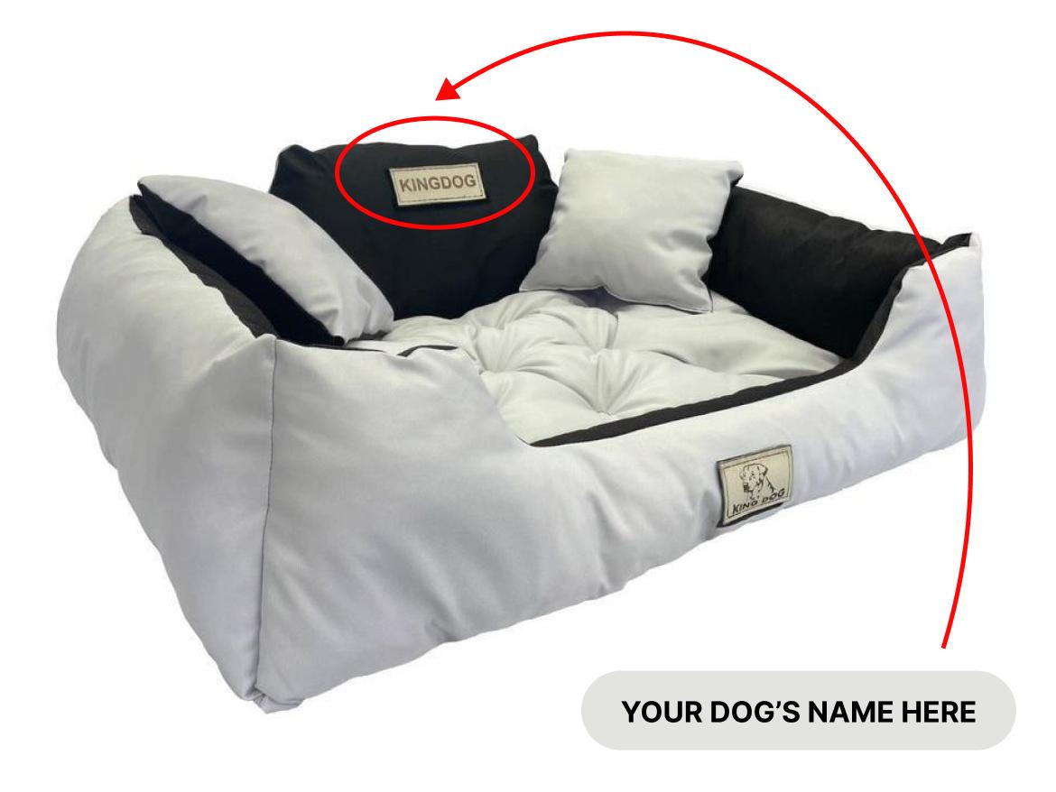 KINGDOG Hundebett mit HUNDENAME wasserdicht langlebig, SML XL XXL 3XL S - 55/45 cm licht grau