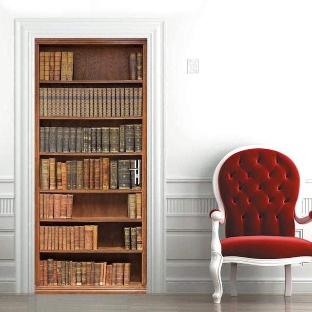 3D Vintage Bücherregal Tür Aufkleber Bibliothek Bücherregal Hause Schlafzimmer Tapete Aufkleber Abnehmbare, Wasserdichte Selbst Klebe Poster Wandbild 40x120cm
