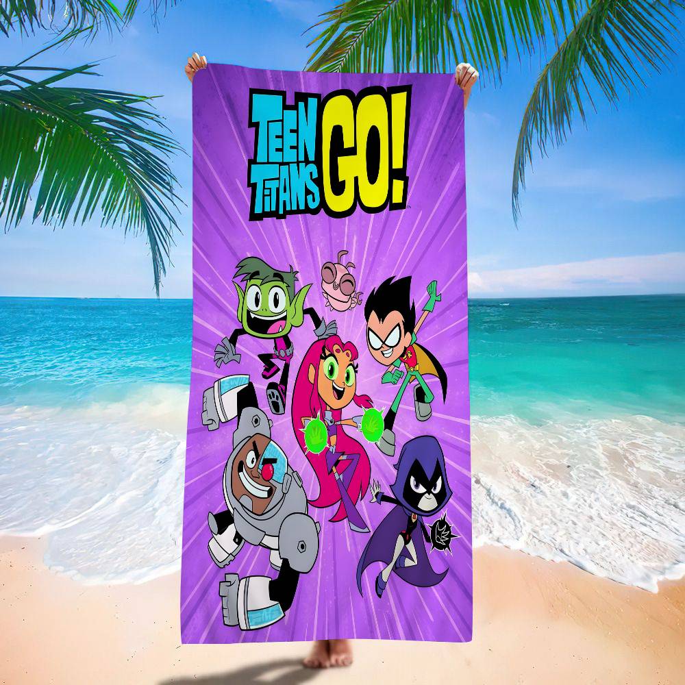 T-Teen Titans Go Poster Strandtuch Bunte Handtücher für Mädchen Mikrofaser Schnelltrocknend Personalisiert Sandfrei Strand Yoga Spa Fitnessstudio Pool Polyester 70x150cm
