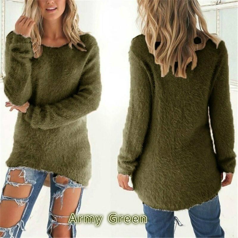 Frauen Kleidung Herbst und Winter Pullover Casual Langarm Pullover Damen Oansatz Shirts Baumwolle Pullover Lose Pullover XL armee grüne