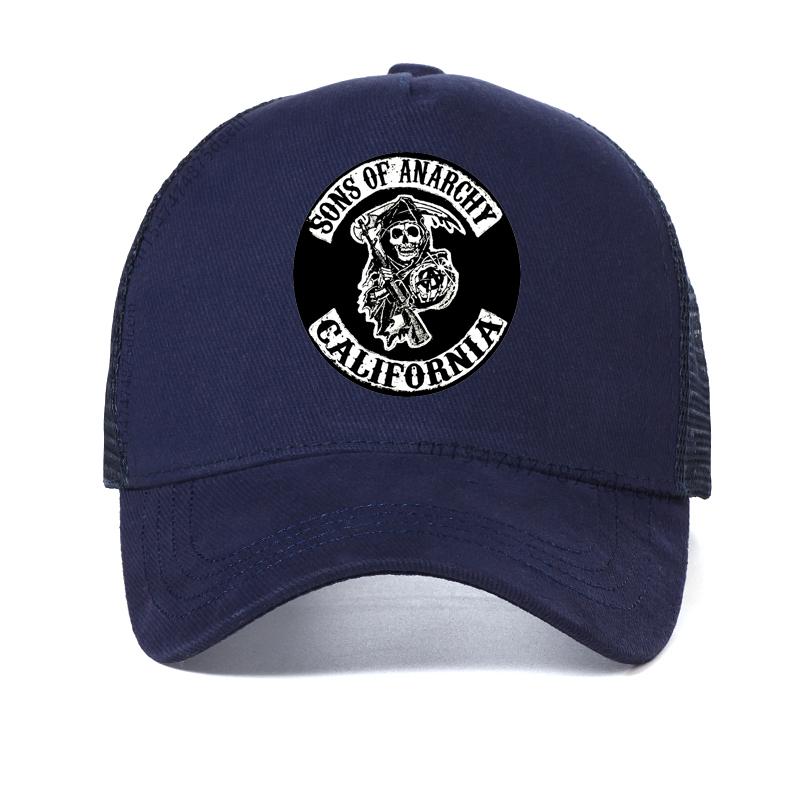 SAMCRO Baseballkappe SOA Sons of Anarchy Totenkopf-Aufdruck Lässige Snapback-Mütze Mode Hohe Qualität Rennmotorrad Sportmütze 56-61cm navy blau