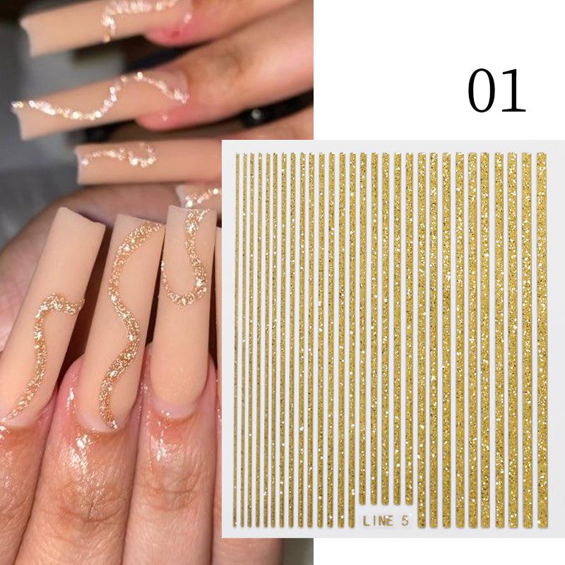 3D-Linien-Nagelaufkleber, holografisch, silberfarben, Roségold, Metallstreifen, Buchstaben, Abziehbilder, Kurve, Gelnägel, Kunstschieber, Maniküre-Dekor