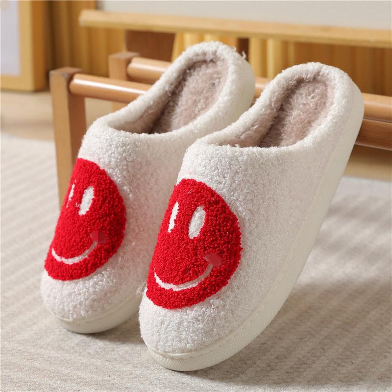 Winter niedlichen Cartoon Smiley Hause Baumwolle Hausschuhe Hause pelzigen Hausschuhe weibliche Paar warme Hausschuhe Indoor 38-39 rot