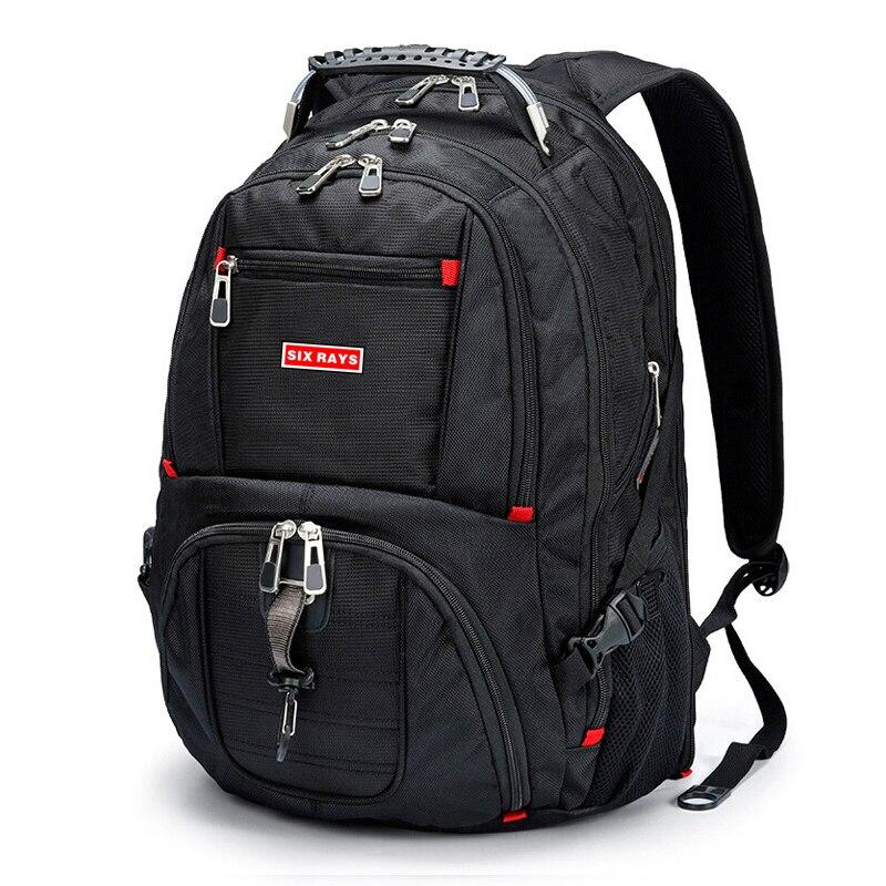 Sixrays Schweizer multifunktionaler 15,6-Zoll-Laptop-Rucksack, wasserdichter USB-Ladeanschluss, Schultasche, Wander-Reisetasche 47*35*25CM schwarz