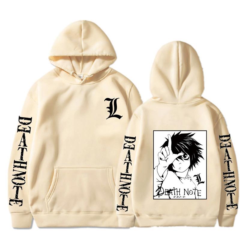 Harajuku Death Note Unisex Comic Hoodie Japanischer Anime Bedruckter Herren Hoodie Übergroße Langarm Streetwear Casual Sweatshirts XS beige