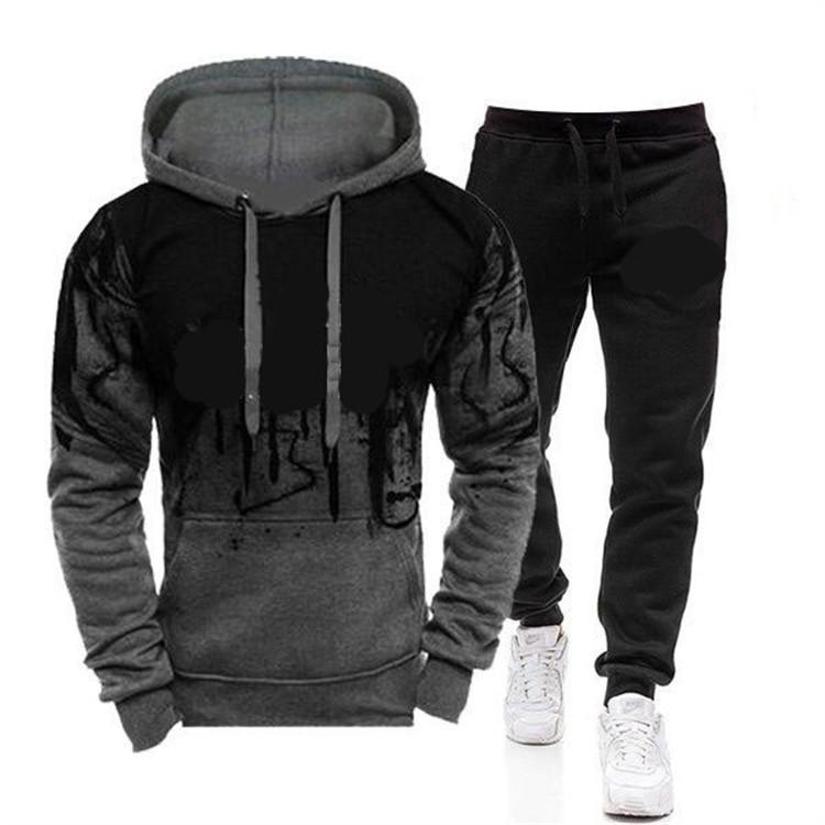 Herbst Winter Herren-Trainingsanzug mit Kapuze und Jogginghose, 2-teiliges Set, modisch, lässig, Streetwear, männlicher Jogginganzug M grau
