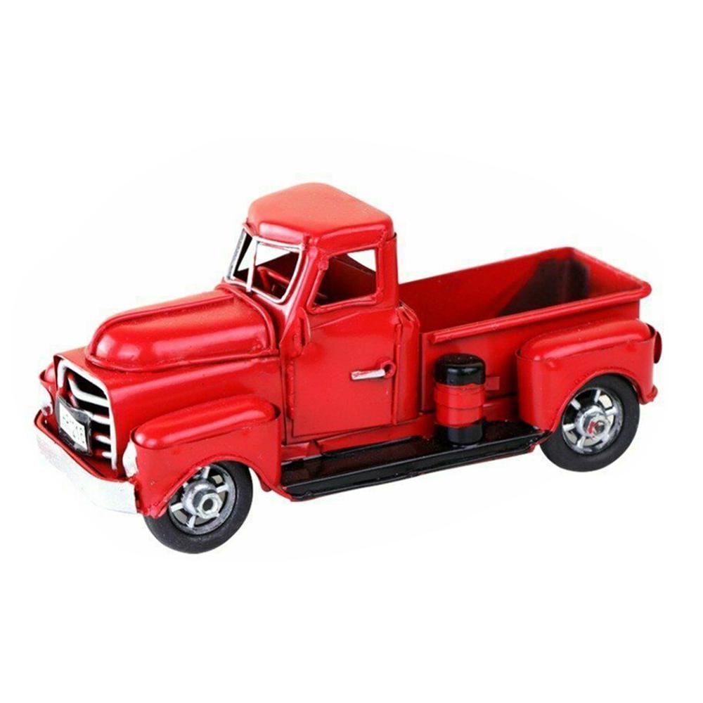Klassischer rustikaler Pickup-Truck aus Metall im Vintage-Stil, rote Weihnachtsdekoration für Zuhause und Büro rot