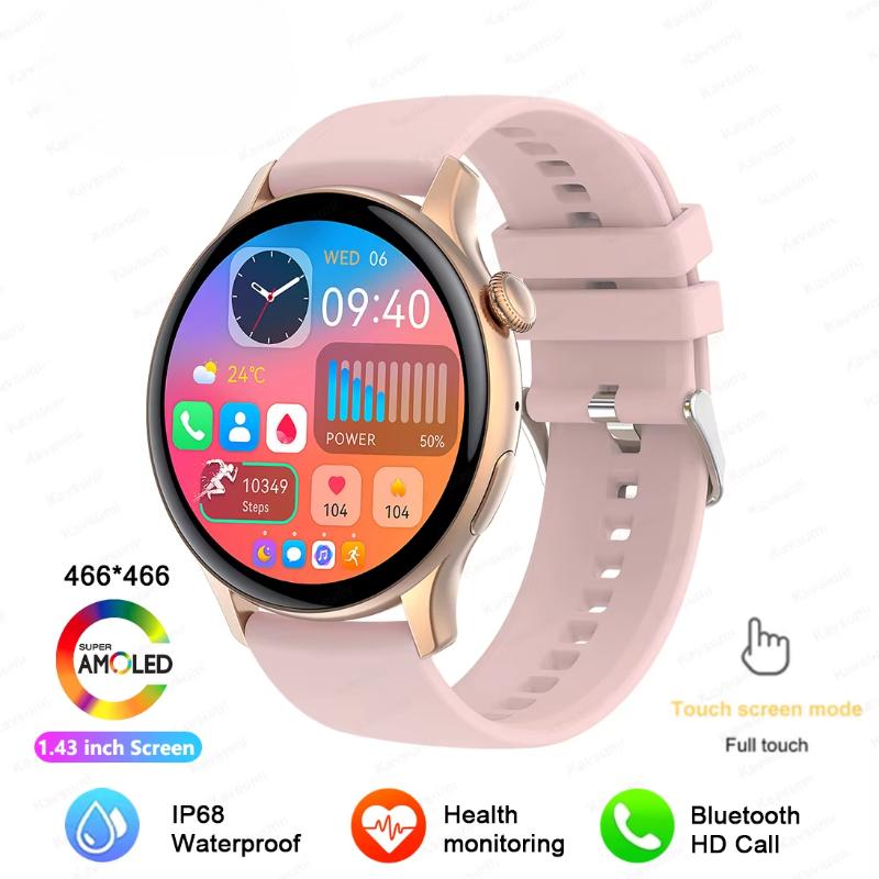 2025 Neue NFC GPS Smartwatch Damen AMOLED Always-on-Display BT Anruf Herzfrequenz Blutdruck Fitness-Tracker Smartwatch 66*466 HD Bildschirm Silicone belt gold