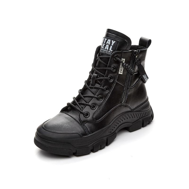 Echtes Leder Schuhe Damen High Top Sneakers Mode Damen Schuhe Cool Street Junge Damen Schuhe 35 schwarz