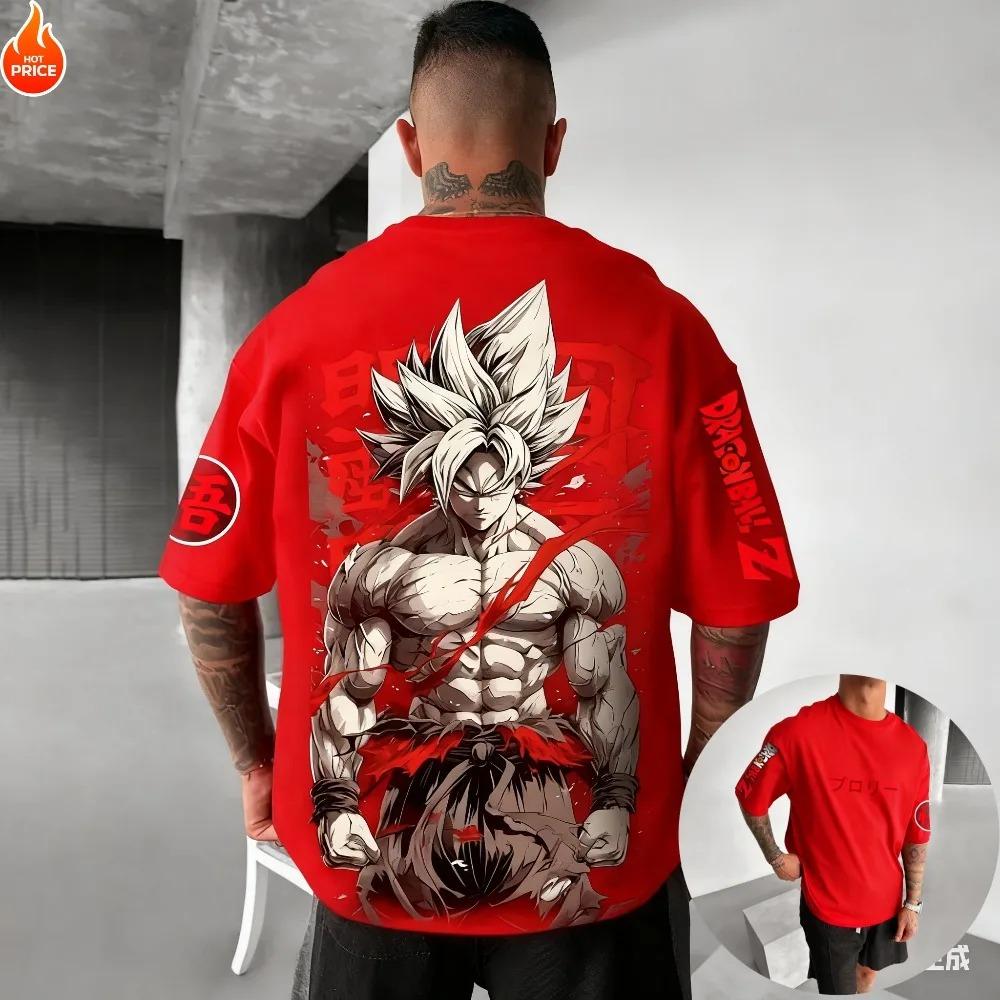 2026 Neues Sommer Dragon Ball 40. Jubiläum Son Goku 100% Baumwolle Anime Aufdruck T-Shirt Übergröße Lässig Streetwear Unisex Y2k M red