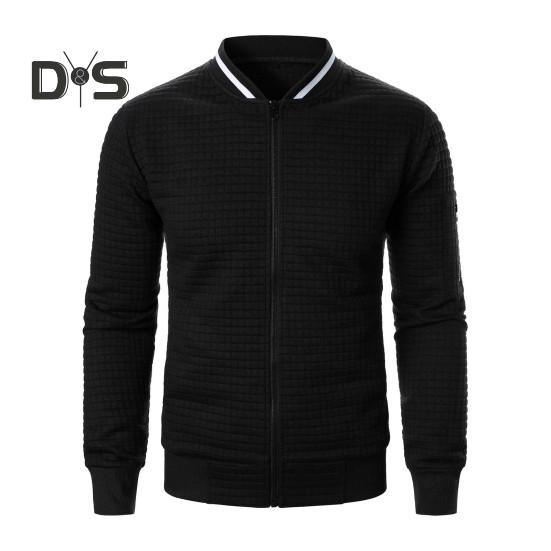 Herren Sweatshirt Mantel Stehkragen Langarm Patchwork Farbe Reißverschluss Knopfleiste Jacke Mantel mit Taschen Elastischer Saum Sport Outwear L schwarz