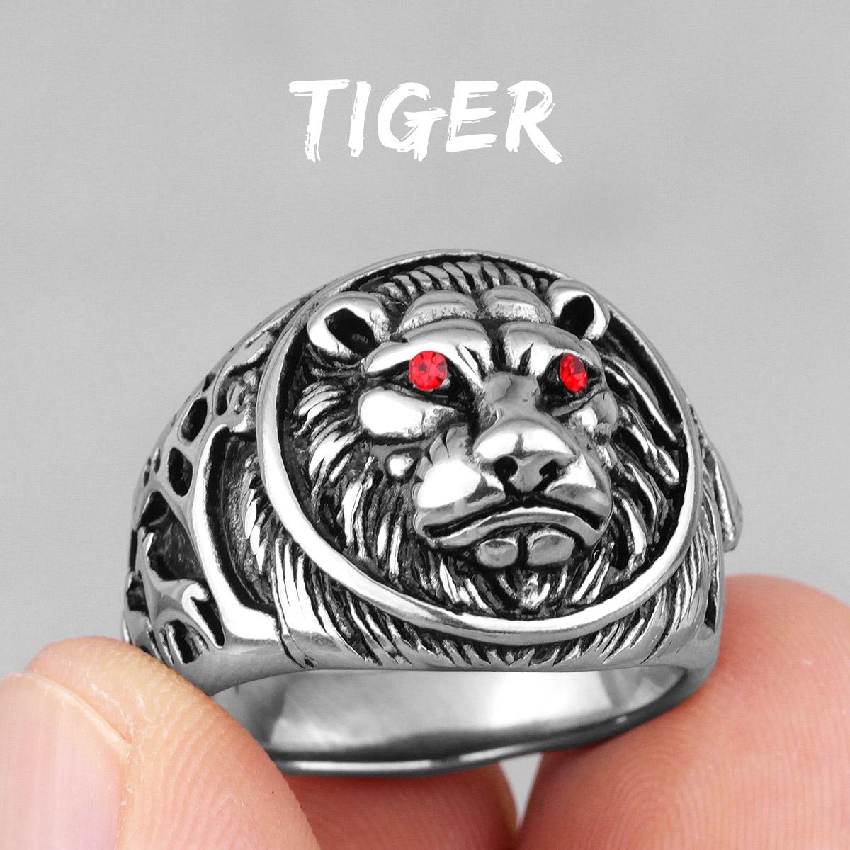 Schwarzer Tiger Tier Edelstahl Herrenringe Punk HipHop Rap Einzigartig Für Männlichen Freund Biker Schmuck Kreativität Geschenk 13 gray