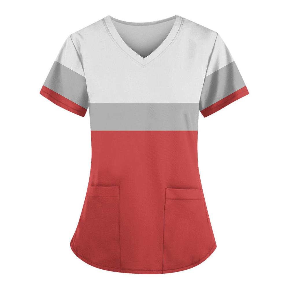Damen Trendy Medizinische Krankenpflege-Arbeitskleidung Sommer Kurzarm V-Ausschnitt Uniformen Niedliche Freizeitoberteile mit Taschen Arbeitskleidung Größe XXS-6XL XXL