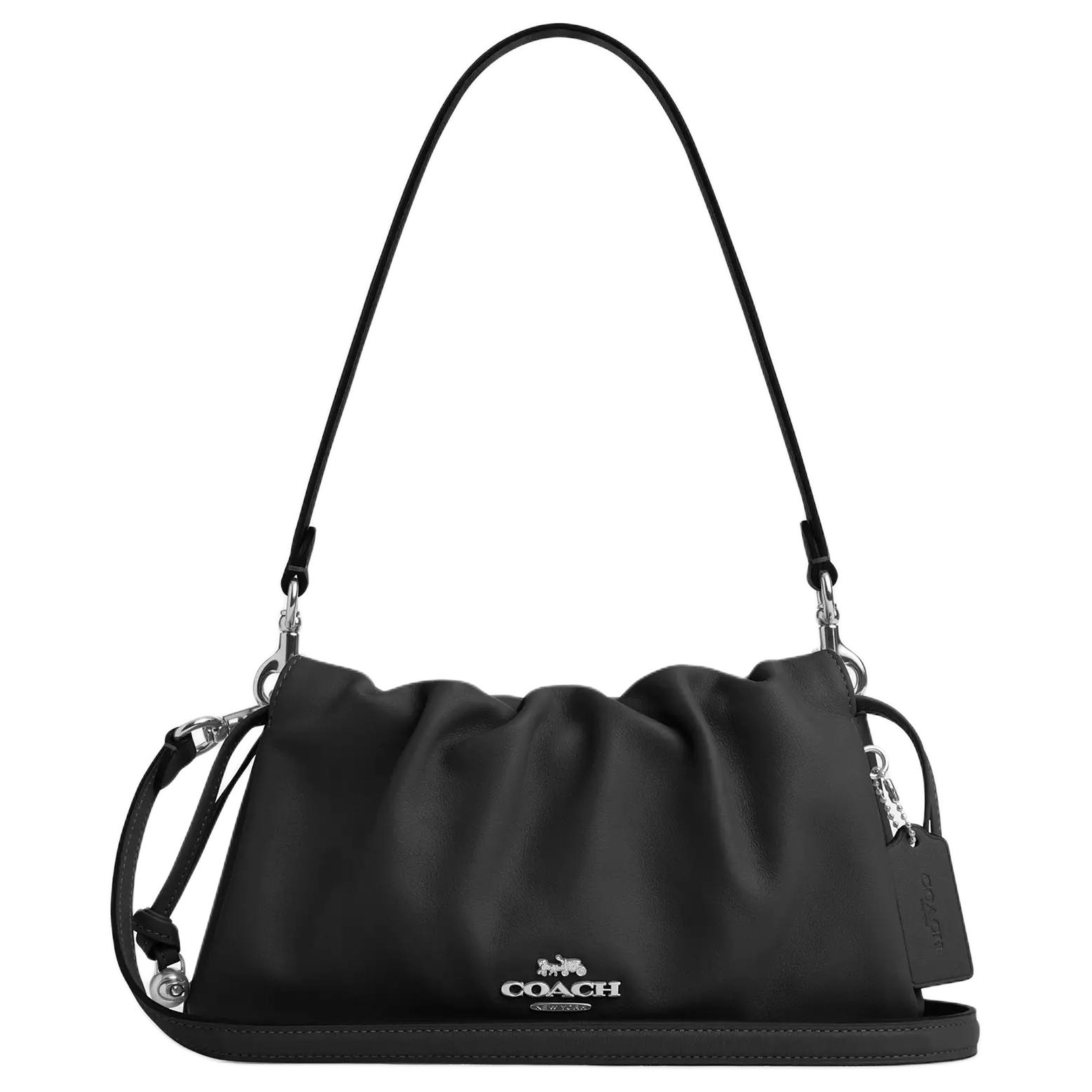Coach Faye 26 Logo Kordelzug Magnetverschluss Leder Wolken Tasche Damen Handtaschen Schwarz CV529-SVBK Gift Box Set (Basic Set+Yellow Box)