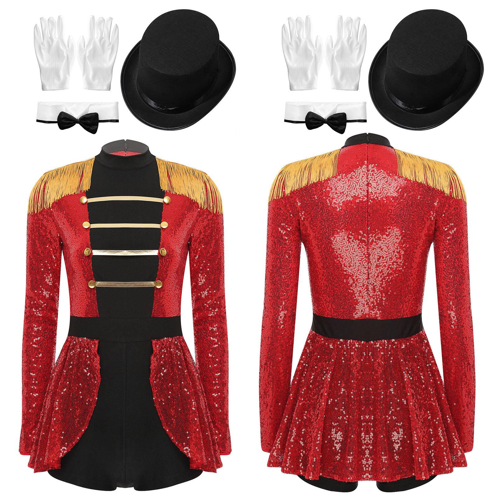 Zirkus-Zirkusdirektor-Kostüm für Damen, Ringführer-Outfit, Halloween-Kostüm, Löwenbändiger, Kostüm, Bodysuit XL rot