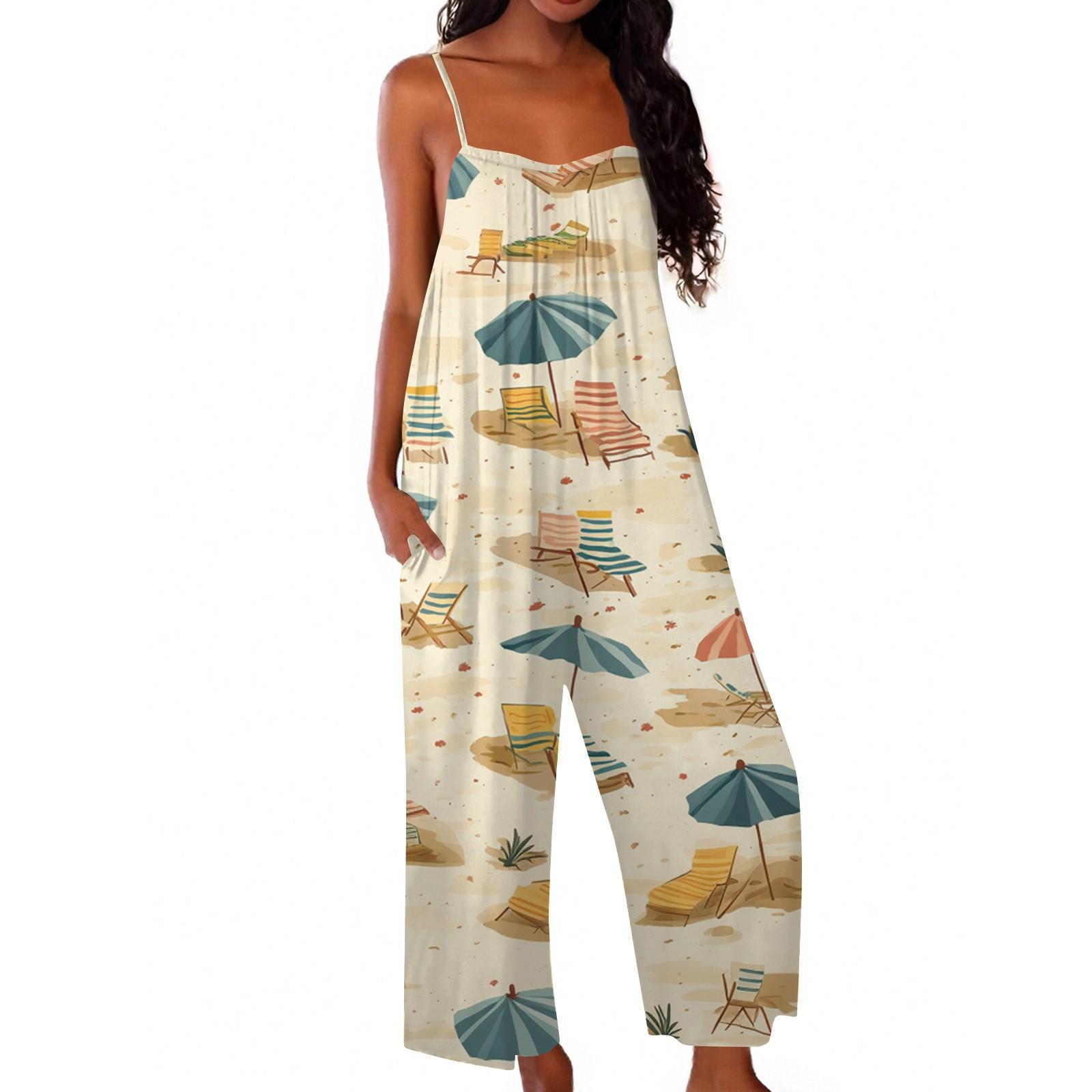 Damen Jumpsuit Bedruckter lässiger lockerer Jumpsuit S