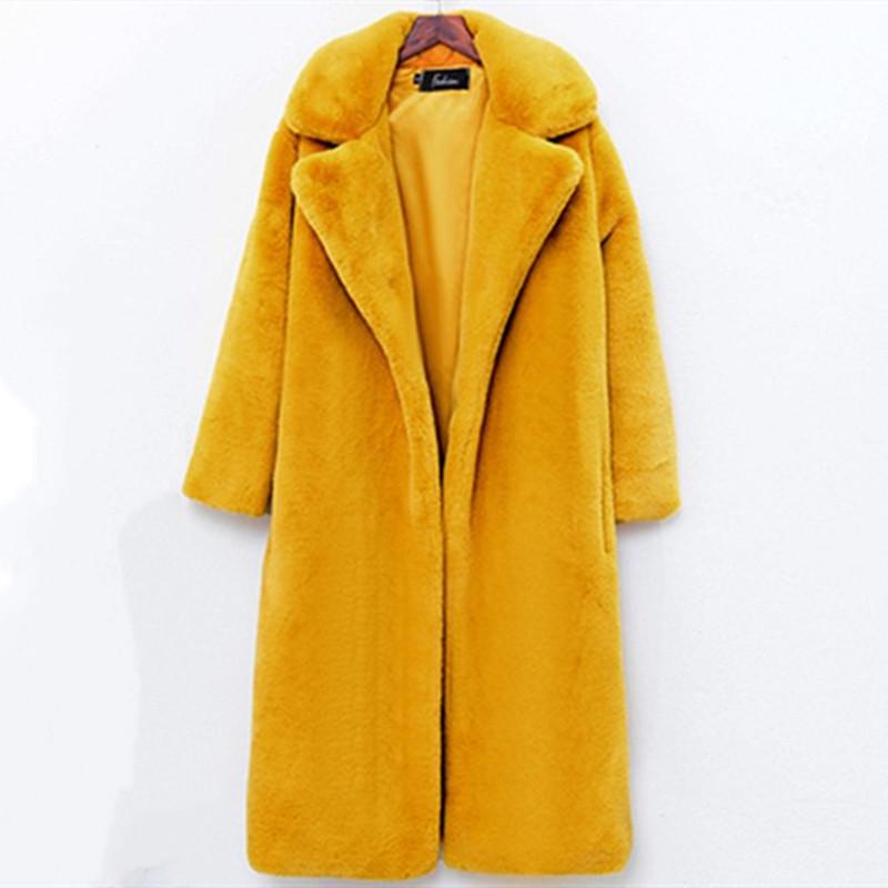 Damen Winter Warmer Kunstpelzmantel Dick Damen Langer Mantel Umlegekragen Damen Warmer Mantel XXL gelb