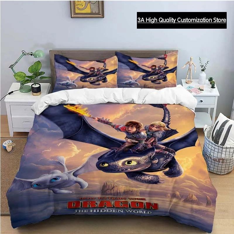 Cartoon-Drachen-Bettwäsche-Set Niedliche Süße Bettbezug mit Kissenbezug Einzelbett Doppelbett King-Size-Bettdecke Bettdecke Heimtextilien AU Double(180*210cm)3pcs