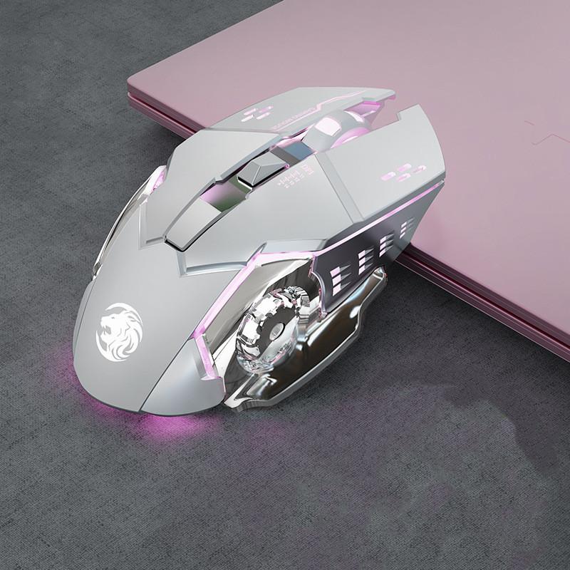 Wiederaufladbare kabellose Maus für Gaming-Computer, lautlos, Bluetooth-Maus, USB, mechanische E-Sport-Hintergrundbeleuchtung, PC-Gamer-Maus für Computer weiß
