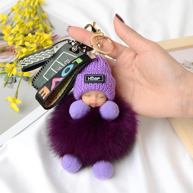 Pompom Schlafender Baby-Schlüsselanhänger, süße, flauschige Plüschpuppe, Schlüsselanhänger für Frauen und Mädchen, Taschen, Schlüsselanhänger, Autos, Schlüsselanhänger, Geschenk, charmante Dekoration