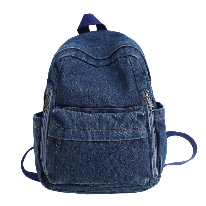 Schultasche aus gewaschenem Canvas für Mädchen mit High-School-Schülerinnen dunkelblaue