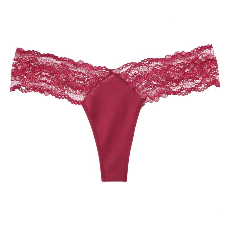 CINOON Frauen Sexy Spitze Höschen Low-taille Unterwäsche Tanga Weibliche G String Atmungsaktive Dessous Versuchung Transparent Dessous S bordeaux