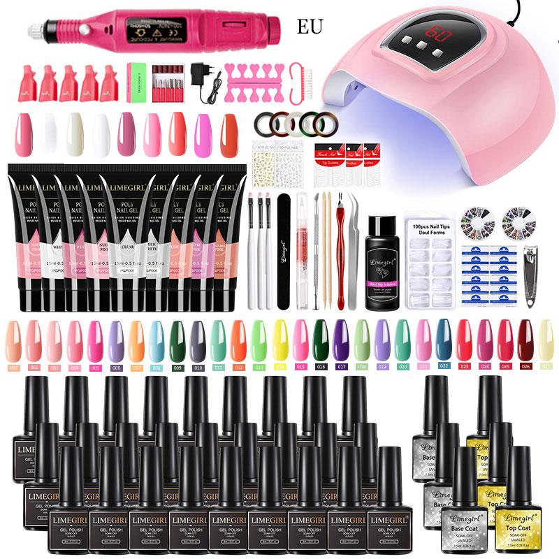 Maniküre-Set für Nagelverlängerungen, Gel-Nagellack-Set, schnell aufbauendes Polygel-Set, 54 W LED-Nagellampe, Nagel-Werkzeug-Set