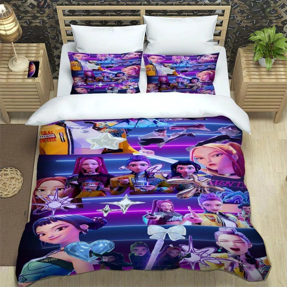 Kpop Dämonenjäger Bedruckte Bettwäsche-Sets Exquisites Bettwaren-Set Bettbezug Steppbett-Set Bettwäsche-Set Luxuriöses Geburtstagsgeschenk AU Double(180*210cm)3pcs