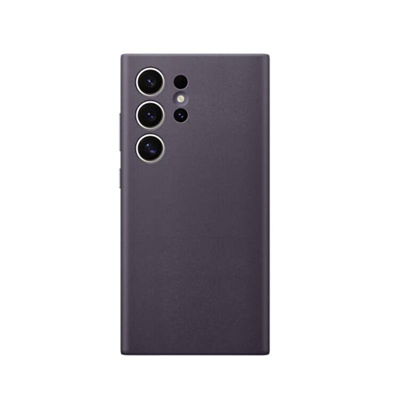 Original Samsung Galaxy S24 Ultra 5G Handyhülle aus veganem Leder, weiche, seidige Schutzhülle aus Leder dunkel violett