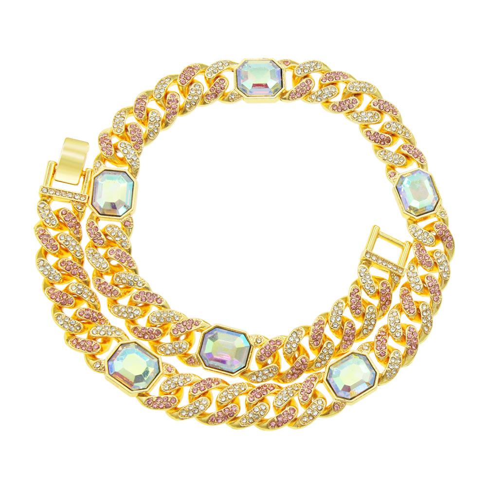 Europa und die Vereinigten Staaten übertrieben bunte Zirkon-Kette Hipster-Halskette Hip-Hop Hip-Hop tragen Zirkon herrschsüchtigen Herrenschmuck. 24inch