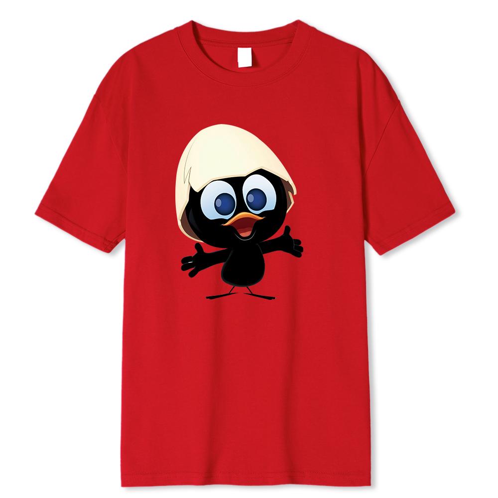 Baumwolle Sonnenlicht T-Shirt Große Größe Männer Calimero Cartoon-Muster Männer T-Shirt Gemalt Lustiges T-Shirt Männer T-Shirt M rot