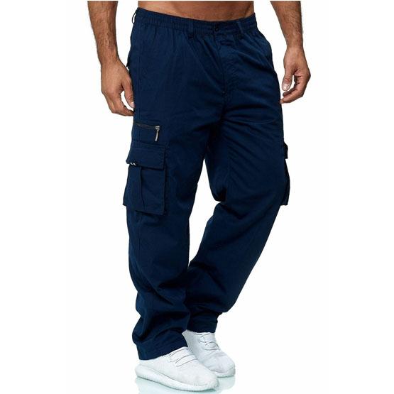 Männer Cargo Hosen Casual Multi Taschen Militärische Taktische Hosen Männlichen Outwear Lose Gerade Hosen Lange Hosen Plus Größe Hosen XL navy blau