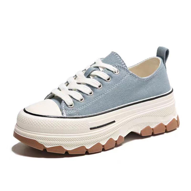 Frühling Neue Atmungsaktive All-Matching Lässige Sportliche Board-Schuhe Dicke Sohle Höhenerhöhend Damen Schuhe Rutschfest Low Top Canvas-Schuhe für Damen 40