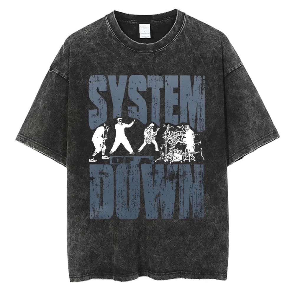 Gewaschenes Vintage-T-Shirt von System of A Down für Herren und Damen, Baumwolle, hochwertige Kurzarm-T-Shirts für Herren, Rockmusik-Band, Cartoon-Grafik-T-Shirts S