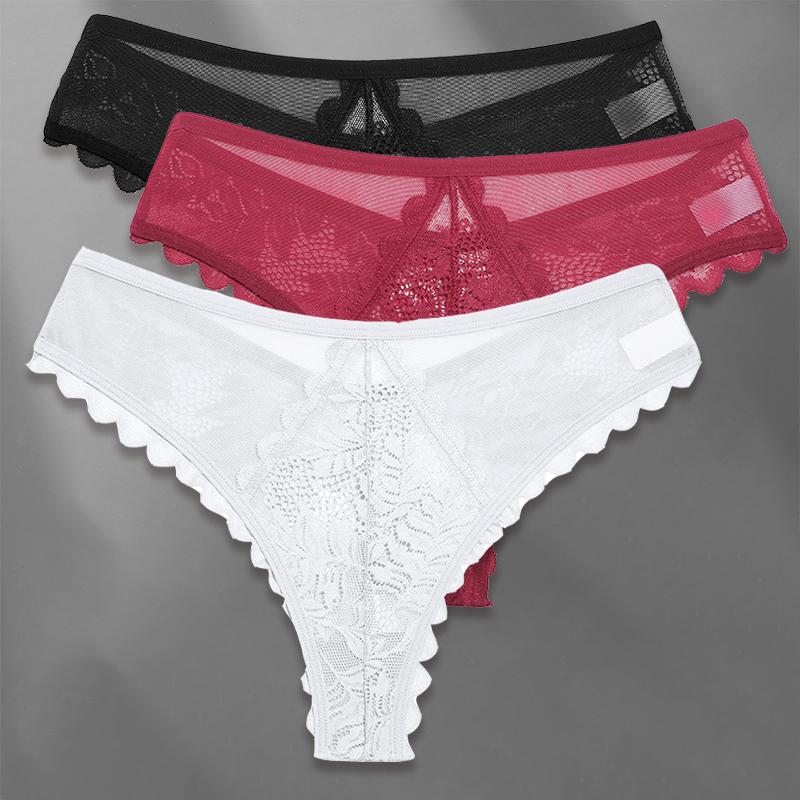 3 Teile/satz Frauen Mesh Spitze Höschen Sexy S-XL Perspektive Mädchen Tangas Weiche Dessous Pantys Unterwäsche Femme Dessous L