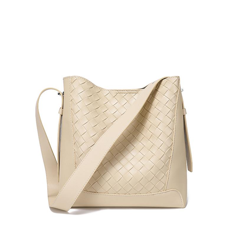 Tasche für Sommer Damen Vielseitig Neue Gewebte Tasche Große Kapazität Eimer Tasche Hochwertiges Gefühl von Jurgen Leder Umhängetasche beige