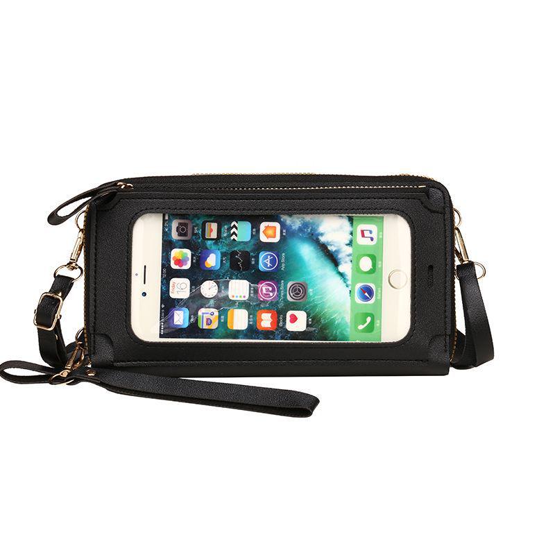 Damen Trendige Touchscreen Umhängetasche - Kompakte Geldbörse für Telefon, Münzen, Karten und Schlüssel 20*11*4cm schwarz
