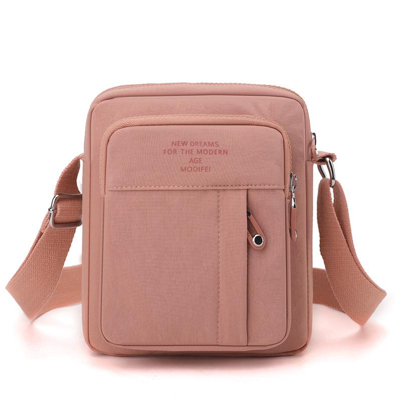 Handytasche Damen Mini Reise Umhängetasche Tägliche Mehrschichtige Reißverschlusstasche Lässige Outdoor Reise Nylontasche rosa