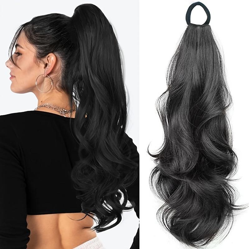 18 Zoll Lockiger Pferdeschwanz-Aufsatz mit elastischem Band Widerstandsfähiges Synthetisches Gewelltes Haarteil Pferdeschwanz-Haarverlängerungen Welle Falscher Pferdeschwanz Haarteile 18inch gray